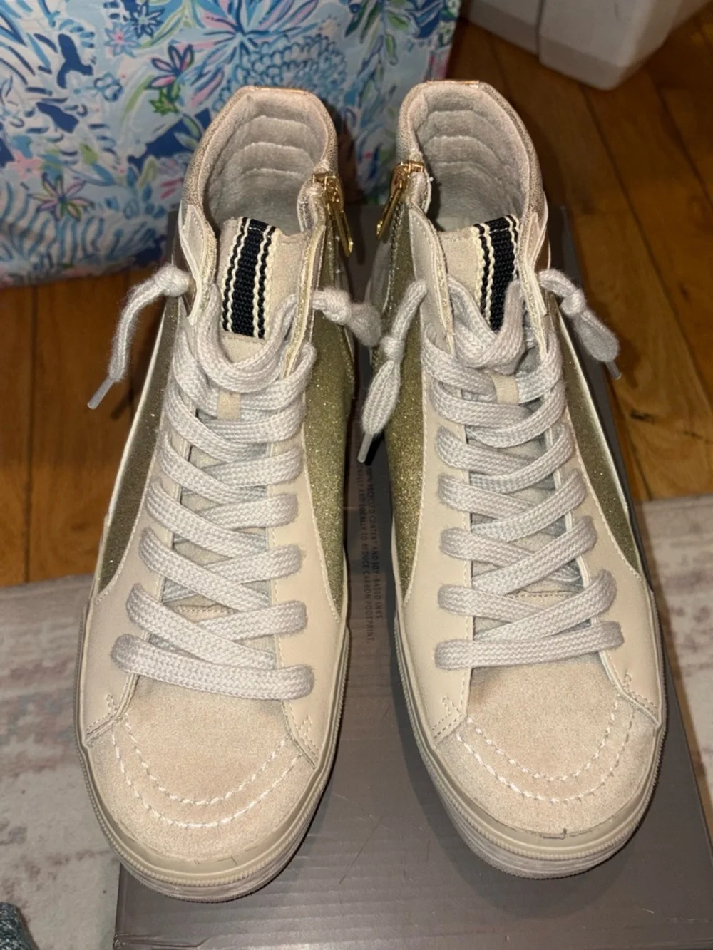 NWT Shu Shop Roxanne Gold Distressed Sneaker Size 8